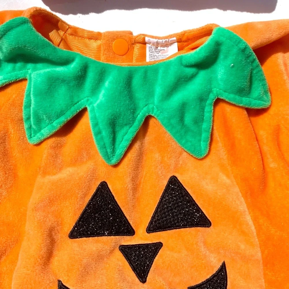 Pumpkin Plush Baby Costume - Orange Jack-o'-Lantern Size 12-18 Months - Picture 3 of 15